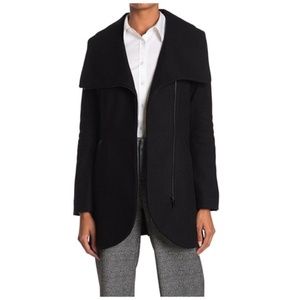 ✨NWT✨ FRENCH CONNECTION Tulip Hem Asymmetrical Wool Coat in Black Sz XS